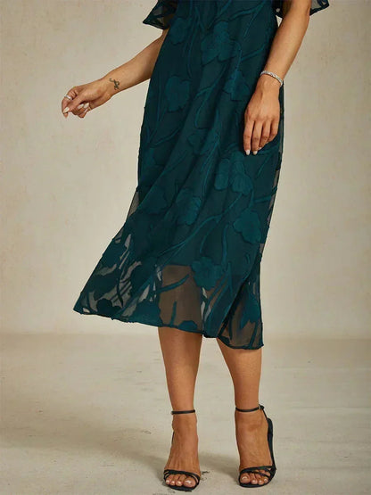 Ruffle Flutter Lace Maxi Dress