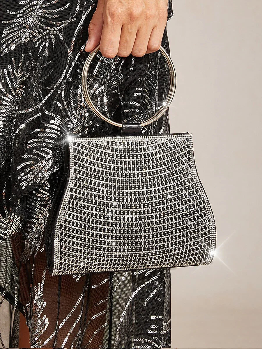 Crystal Clutch with Gold Ring Handle C Elegant Bag