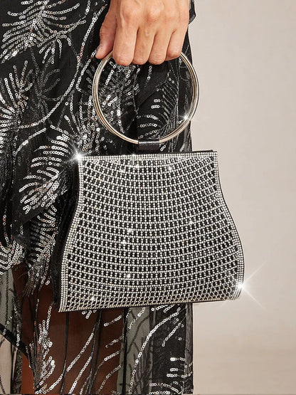 Crystal Clutch with Gold Ring Handle C Elegant Bag