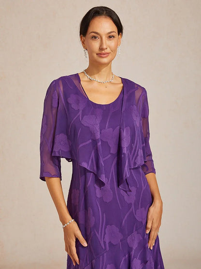 Floral Sheer Chiffon 3/4 Sleeve Shrug