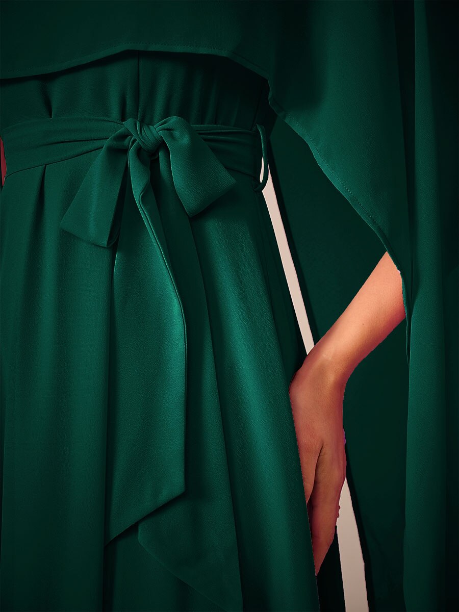 Belted Waist Chiffon Maxi Dress
