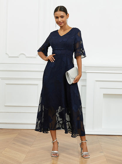 Curvy Ruffle Flutter Lace Maxi Dress