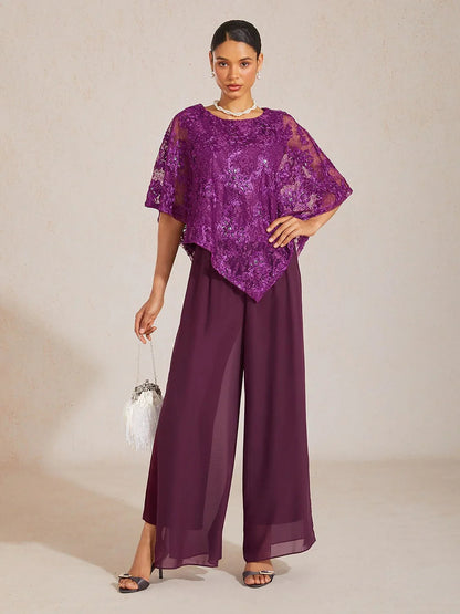 Rosette Lace Batwing Top with Sequin Accent
