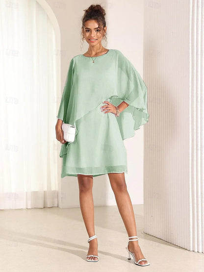 Ruffle Flared Sleeve Chiffon Dress