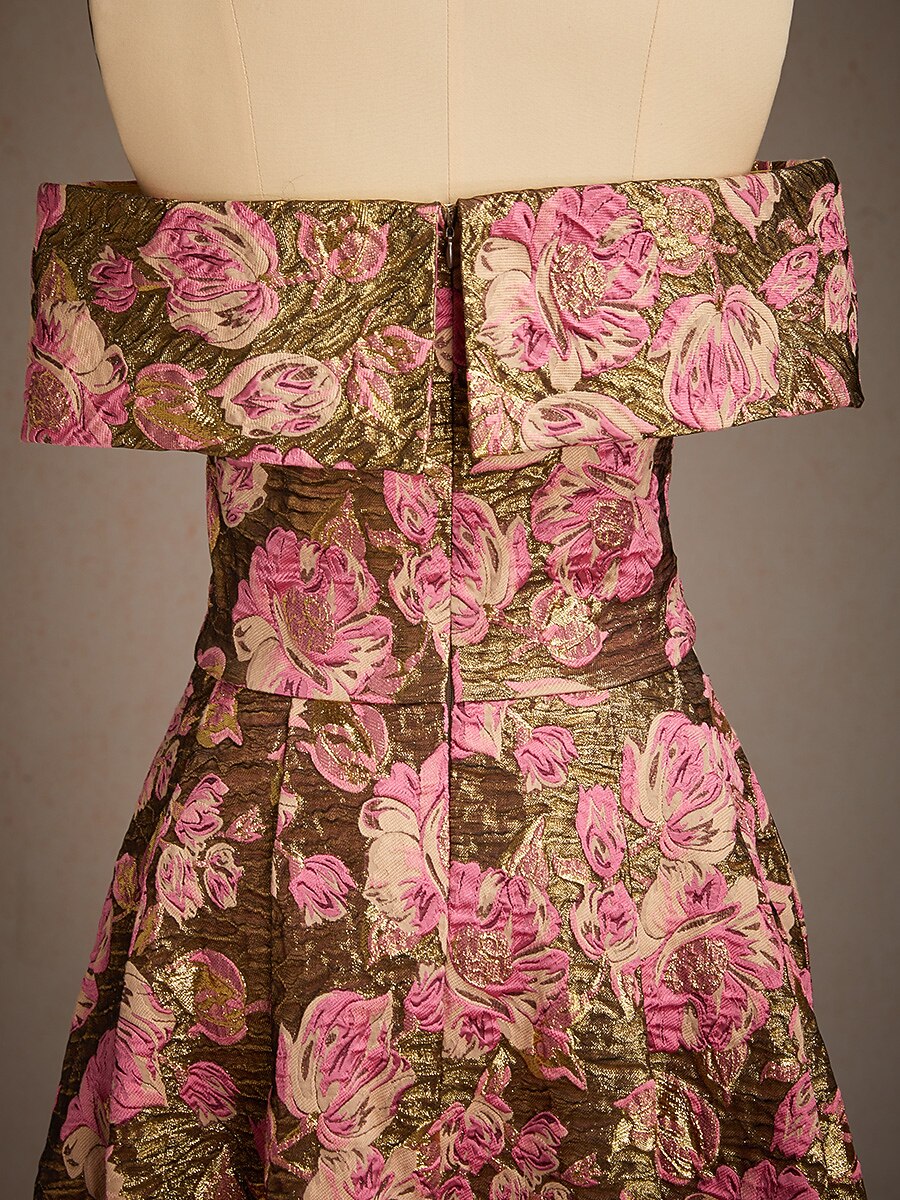 Off the Shoulder Metallic Floral Jacquard Ballgown