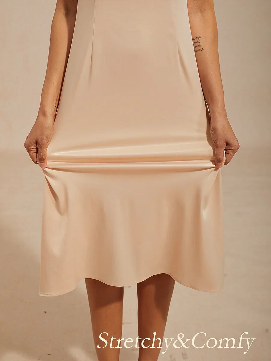 Sleeveless Diamond Neck Satin A-Line Dress