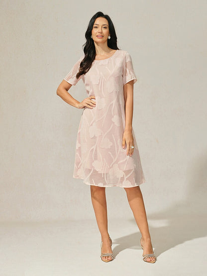 Floral Sheer Chiffon Knee-Length A Line Dress