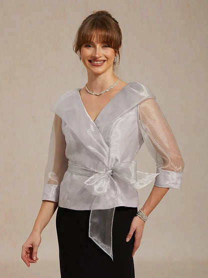Sheer Organza Collar Tie Dressy Blouse