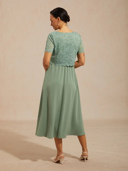 Lace A-Line Midi Dress with Side Pockets
