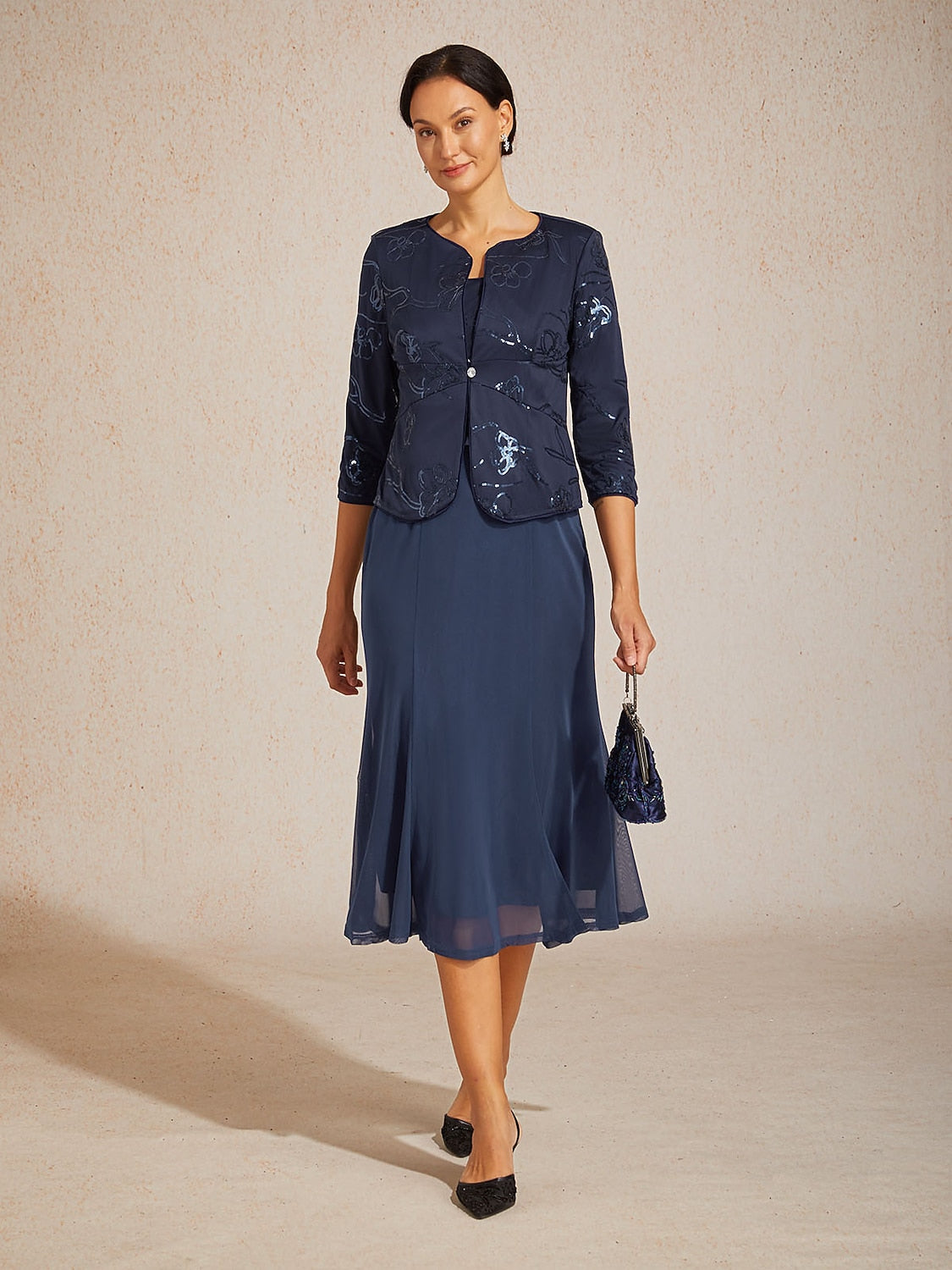 Midi Sequin Embroidered Jacket Dress