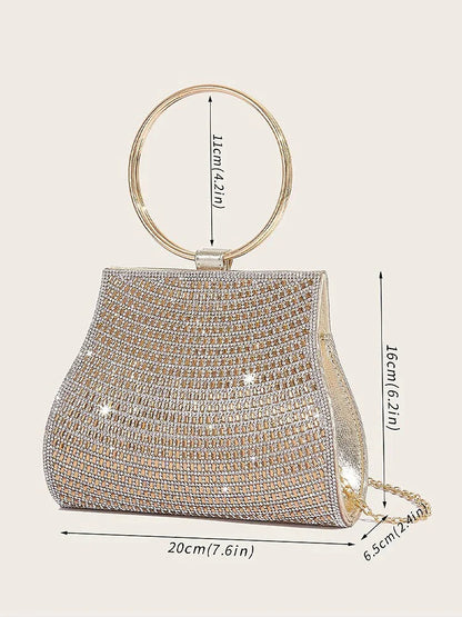 Crystal Clutch with Gold Ring Handle C Elegant Bag