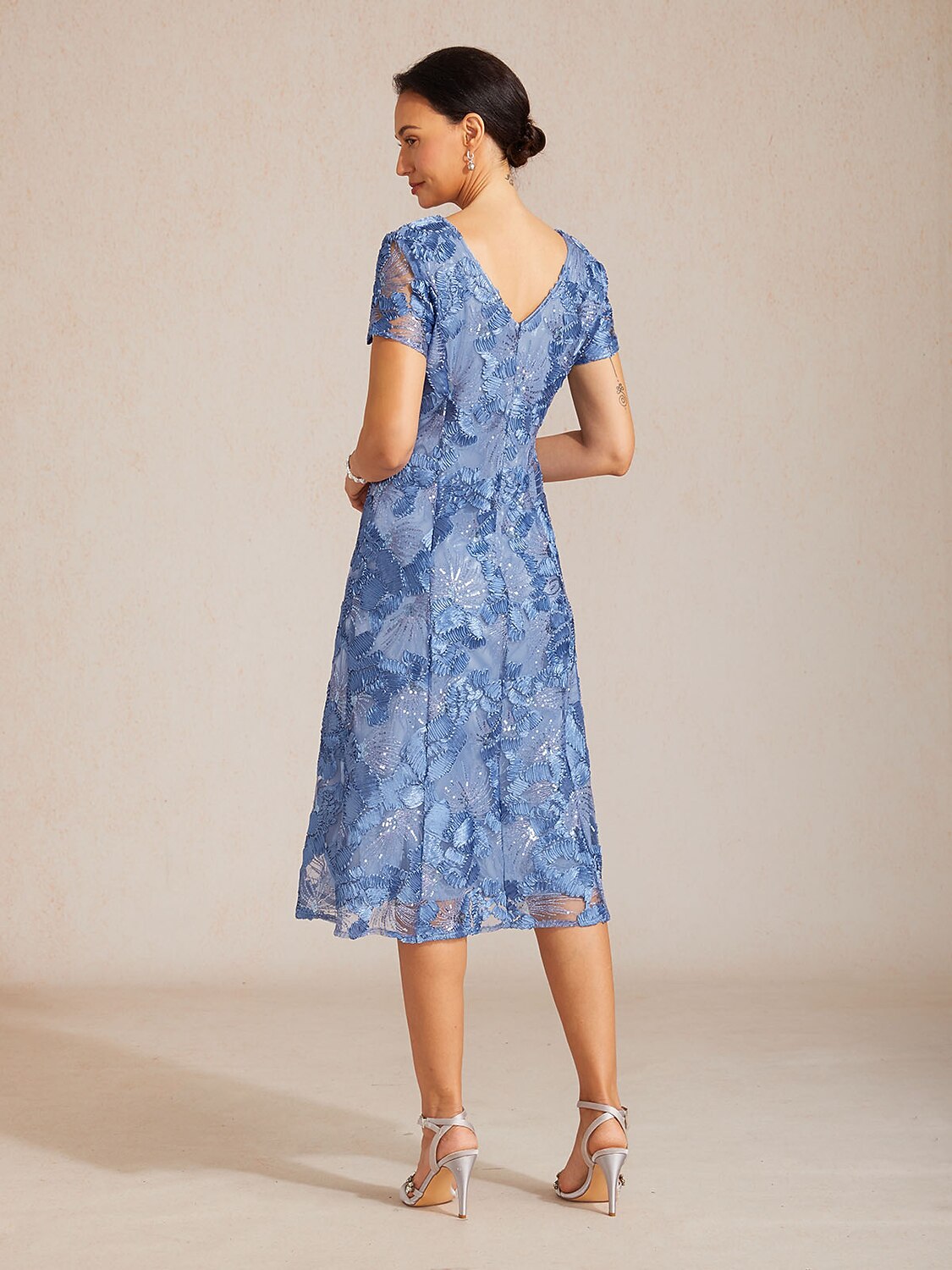Rosette Sequin Lace A-Line Gown