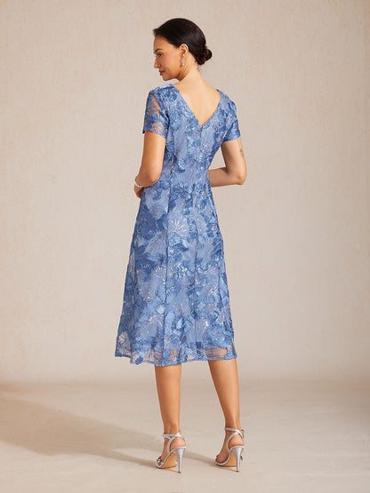 Rosette Sequin Lace A-Line Gown