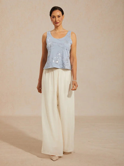 Elegant Mandarin Collar Sequin Twinset