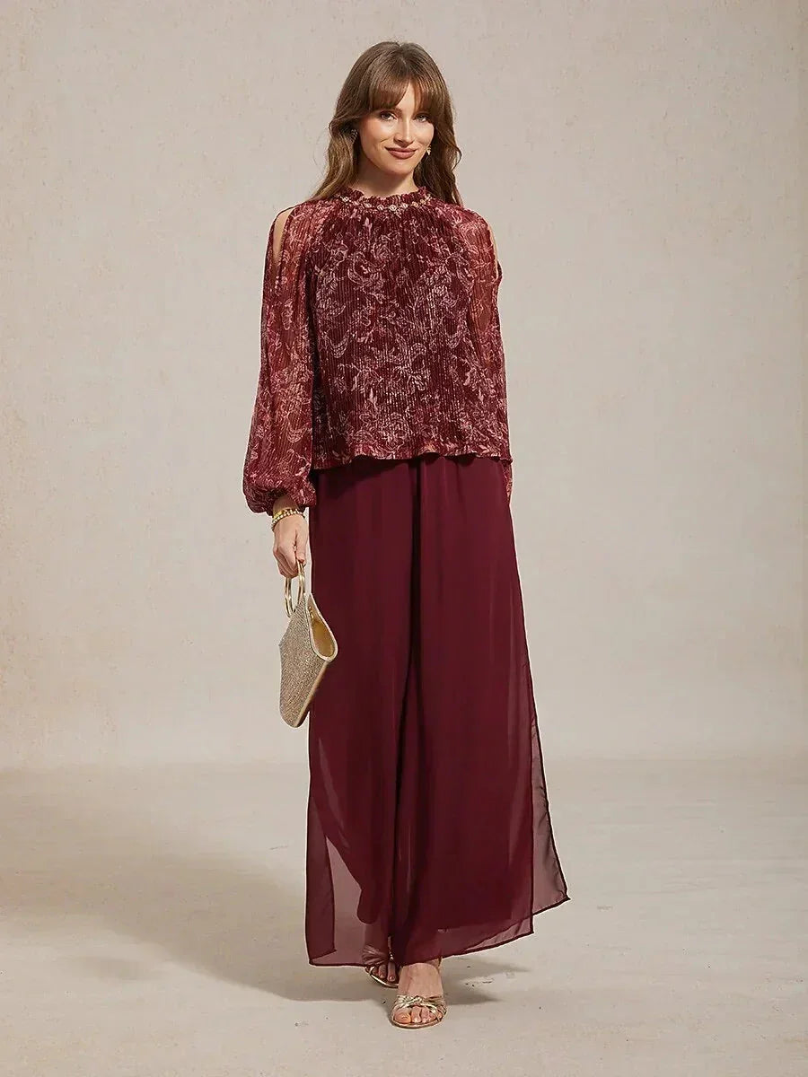 Hose mit geradem Bein und Chiffon-Überzug mit Schlitz am Bein