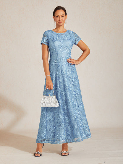 Rosette Lace A-Line Gown with Sequin Embellishment