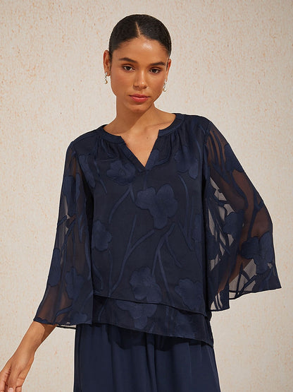 Notched Neck Floral Tops