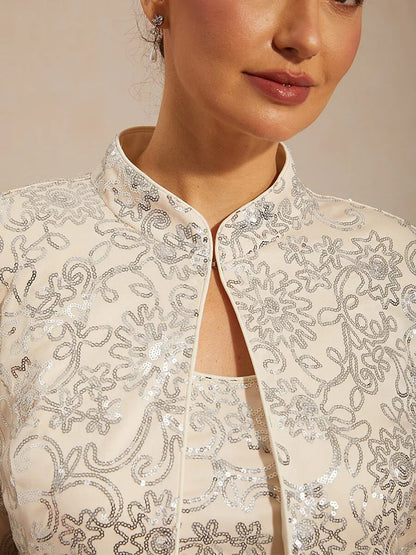 Elegant Mandarin Collar Sequin Twinset