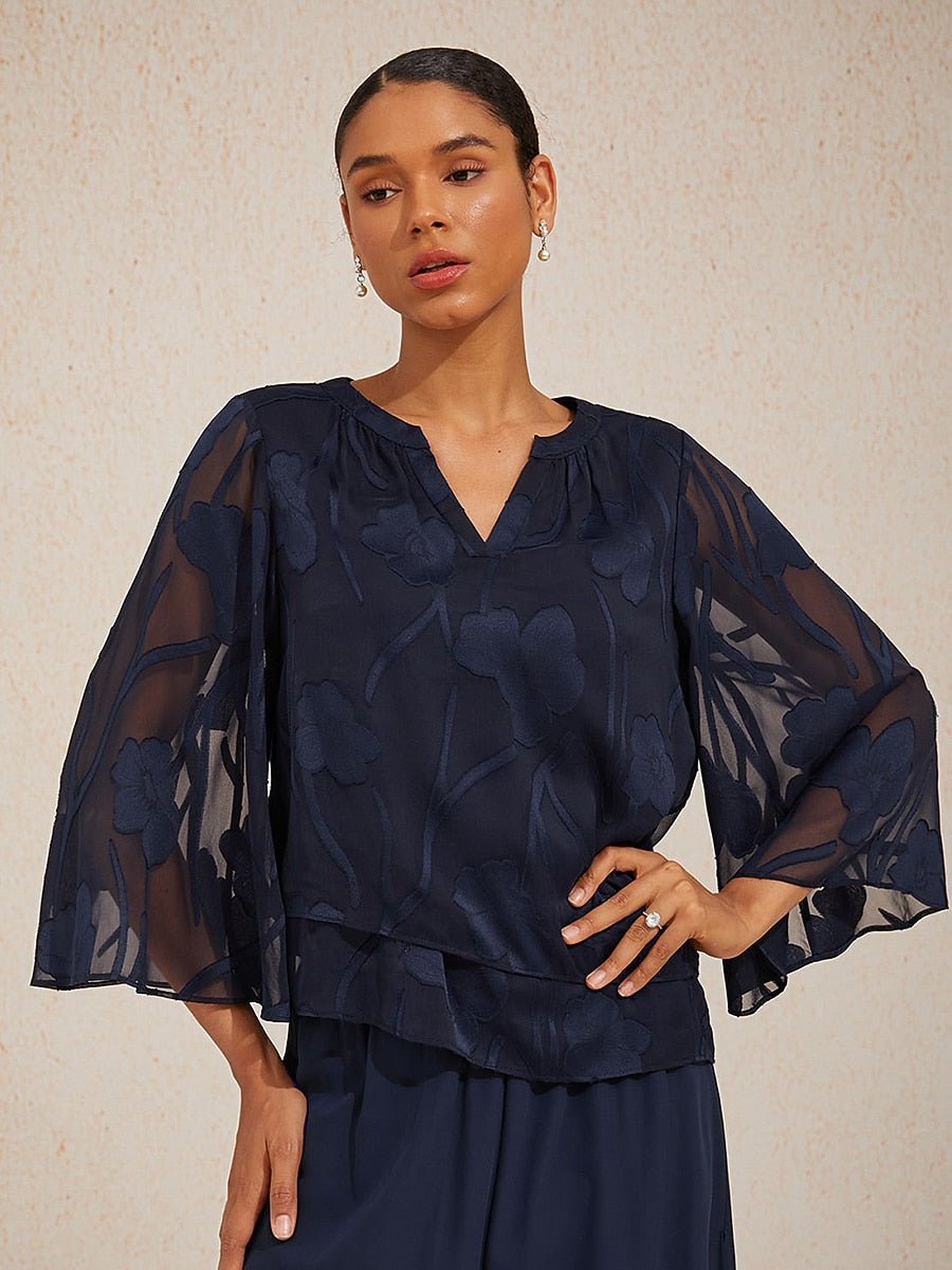 Notched Neck Floral Tops