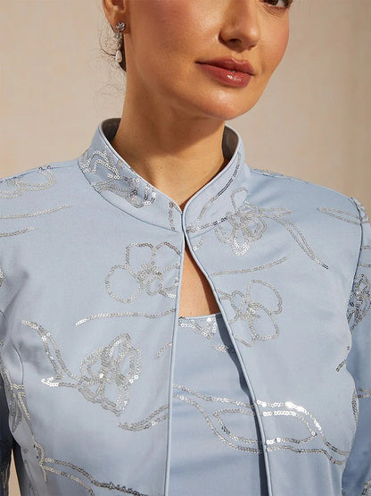 Elegant Mandarin Collar Sequin Twinset