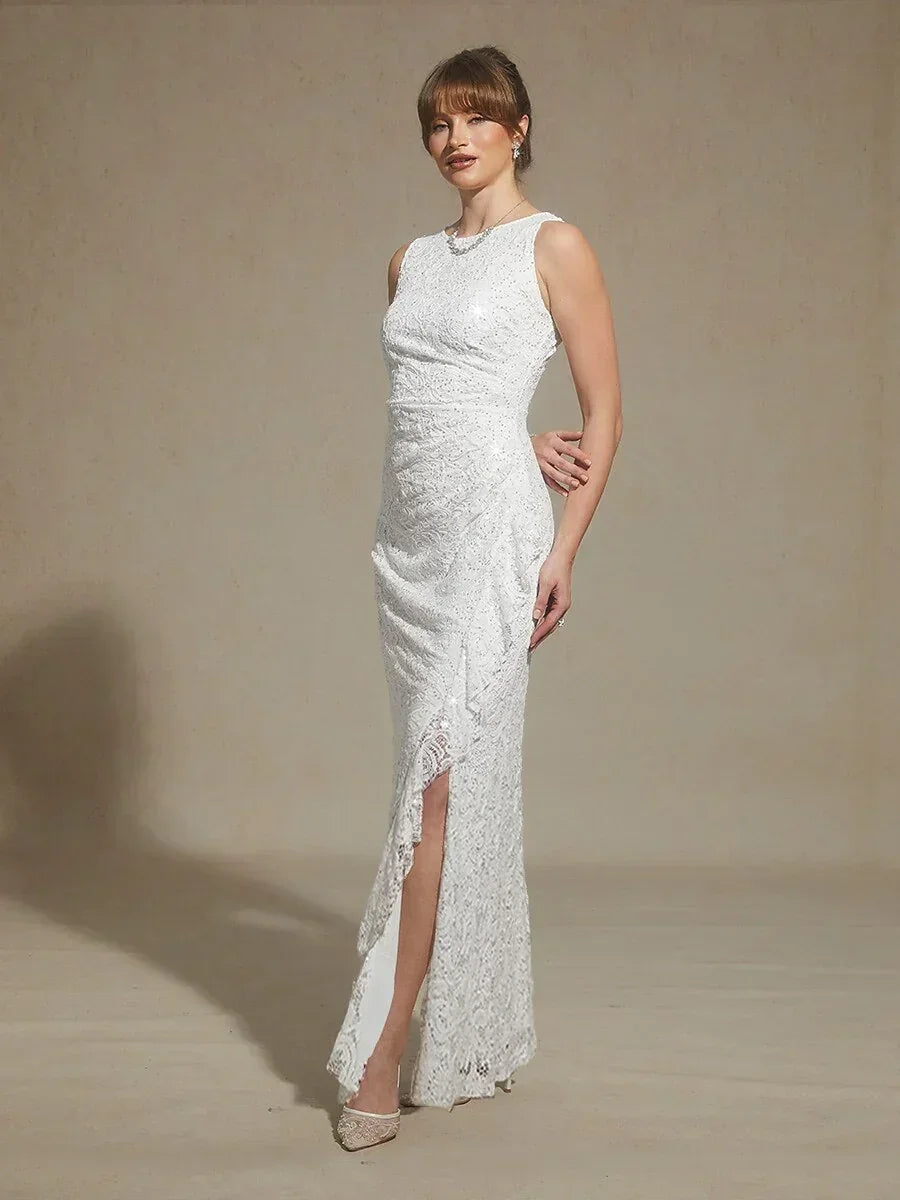 Maxikleid aus Spitze mit Pailletten und Rüschendetail