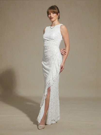 Maxikleid aus Spitze mit Pailletten und Rüschendetail