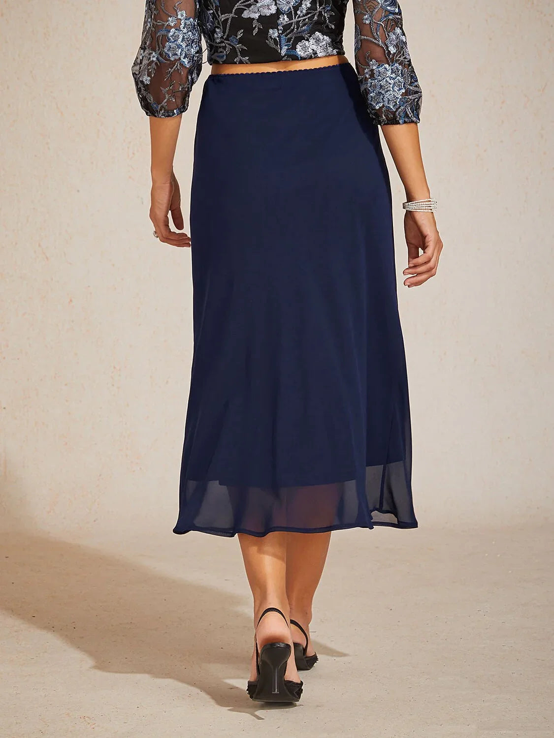 Flowy Panel Chiffon Tea-Length Skirt