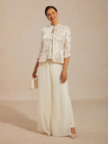 Elegant Mandarin Collar Sequin Twinset