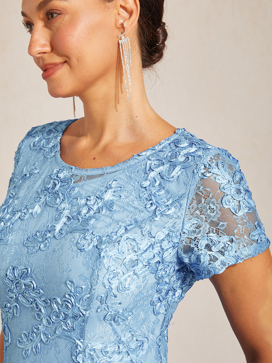 Rosette Lace A-Line Gown with Sequin Embellishment