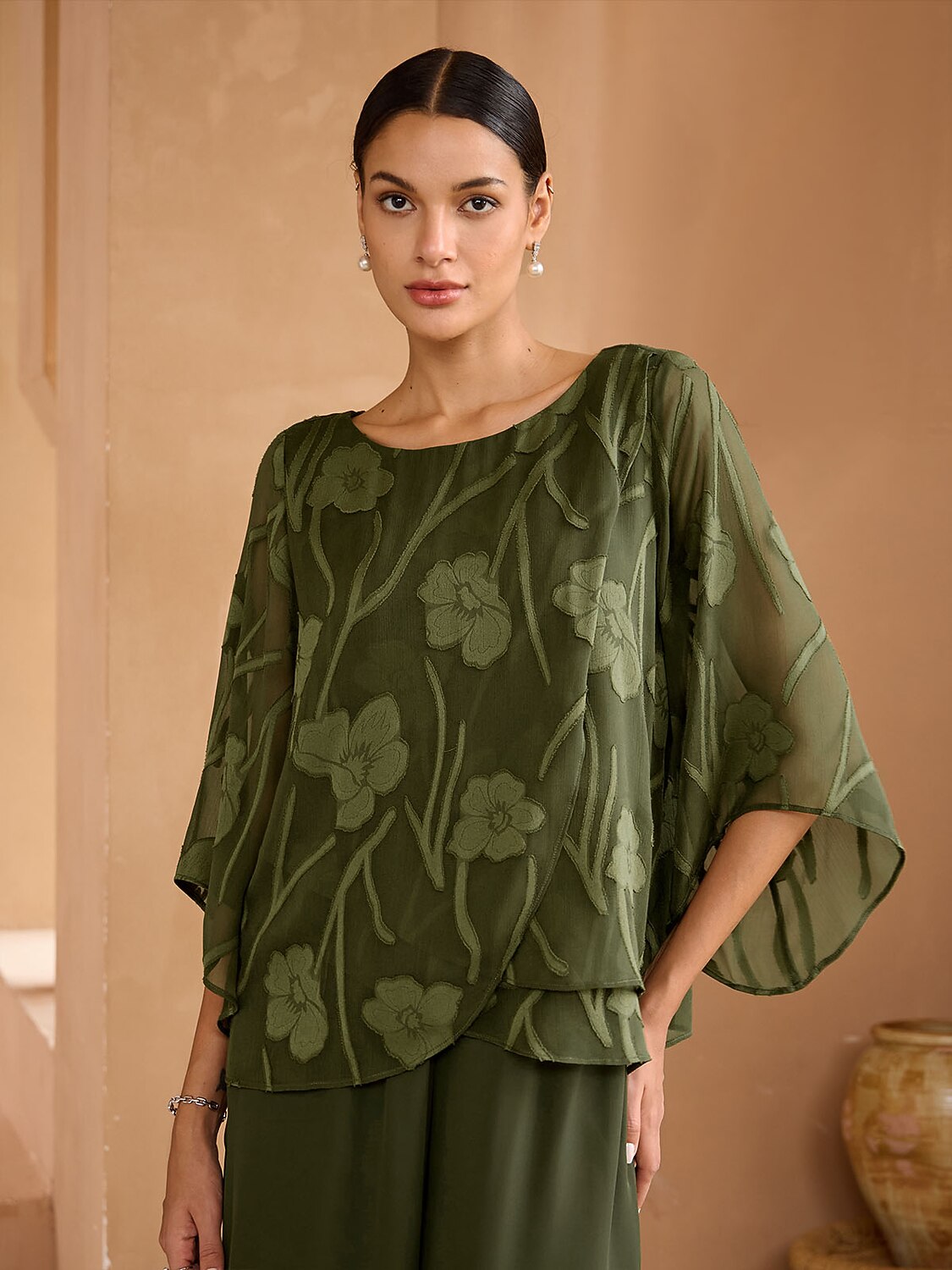 Floral Layered Chiffon Tops