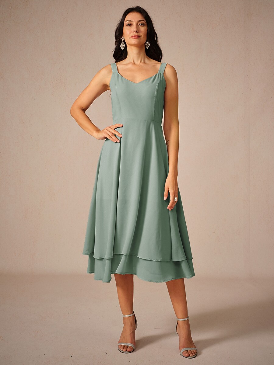 Chiffon Solid Color Lace Dress Set