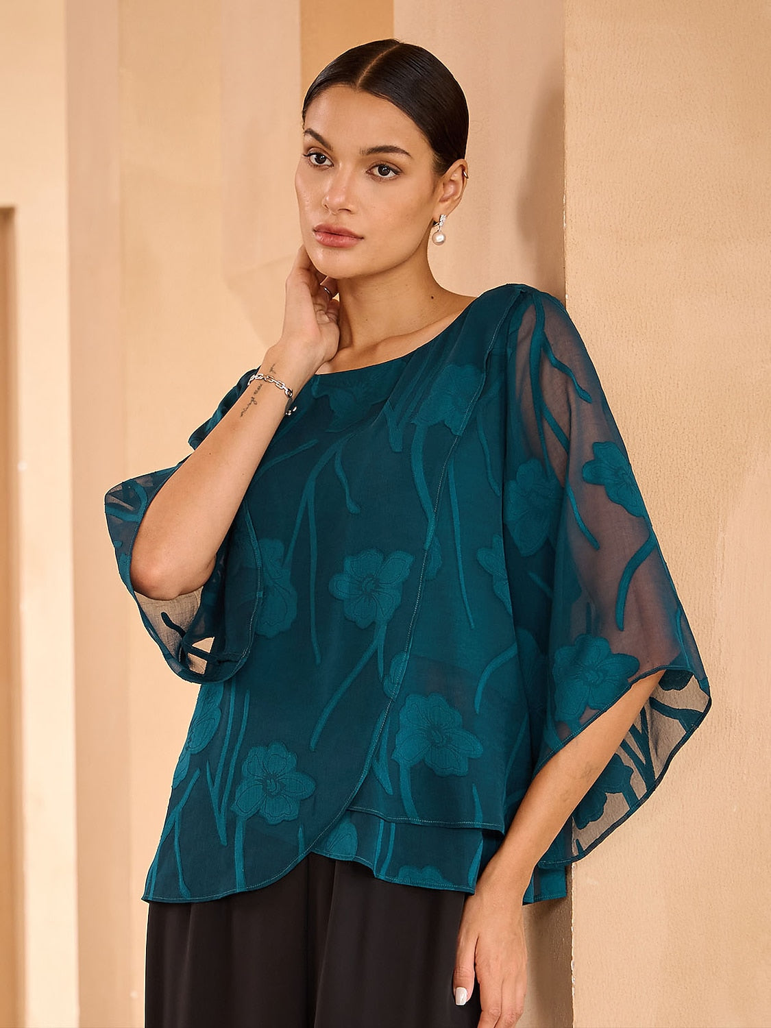 Floral Layered Chiffon Tops