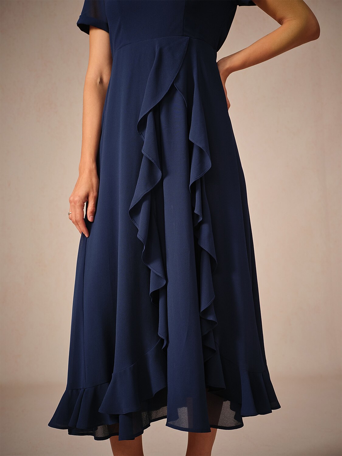 Asymmetrical Ruffle V Neck Blush Pink Maxi Dress