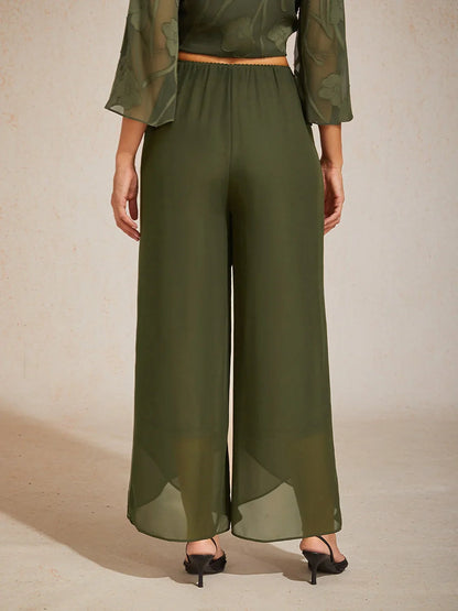 Straight Leg Mid Waist Layered Chiffon Pants