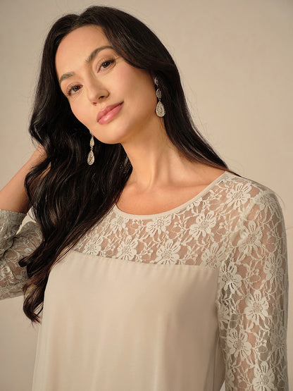 Layered Lace Sleeve Chiffon Dress