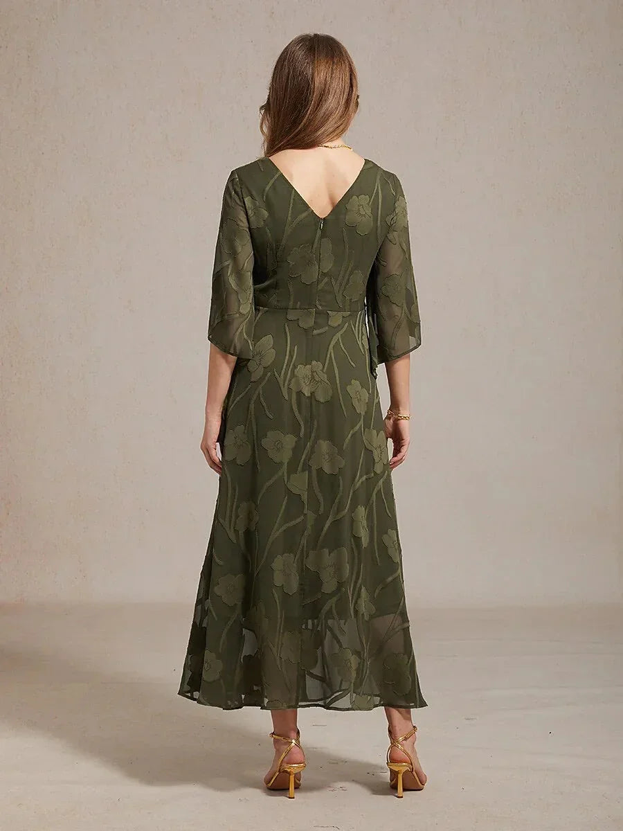 Robe longue en mousseline à volants, torsadée, à motif floral en dentelle