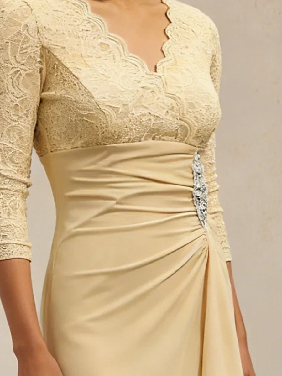 Lace A-Line Empire Waist Dress with Beaded Detail