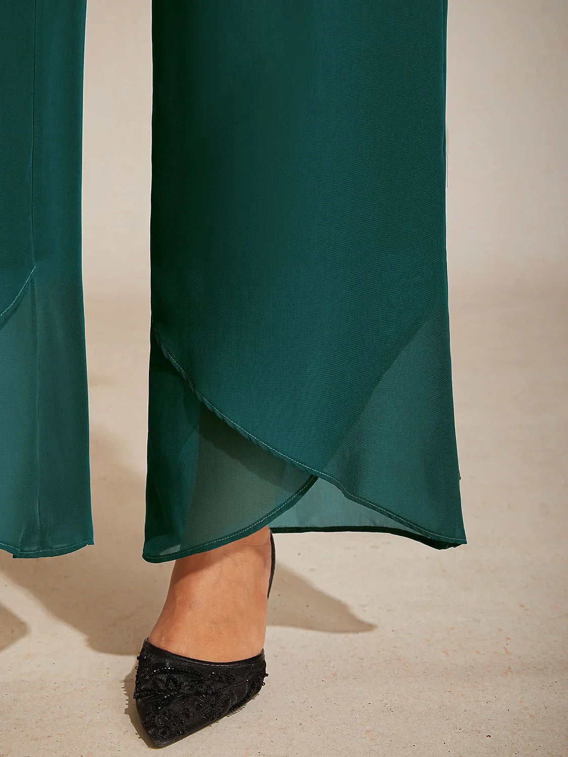 Straight Leg Mid Waist Layered Chiffon Pants