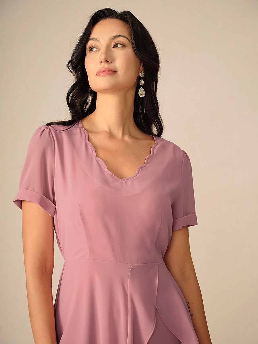 Asymmetrical Ruffle V Neck Blush Pink Maxi Dress