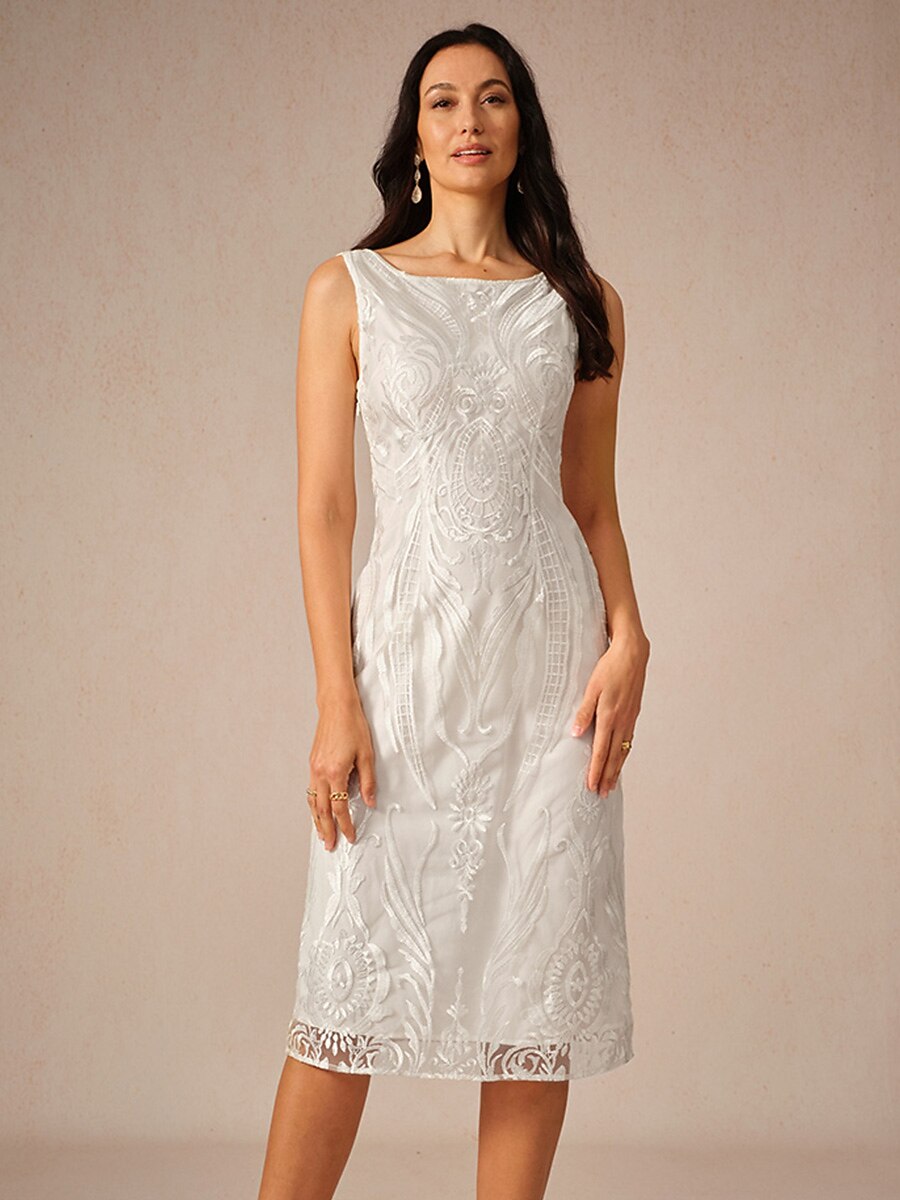 Embroidery Lace Boat Neck Sleeveless Dress