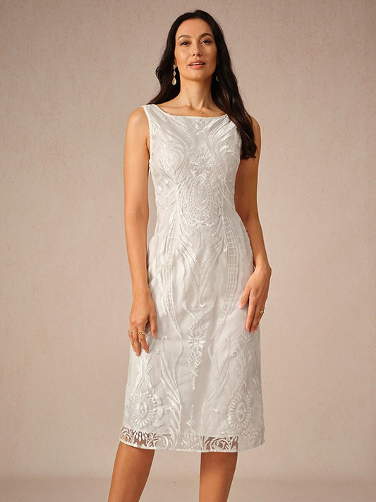 Embroidery Lace Boat Neck Sleeveless Dress