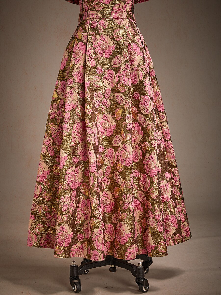 Off the Shoulder Metallic Floral Jacquard Ballgown