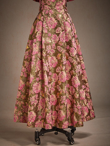 Off the Shoulder Metallic Floral Jacquard Ballgown