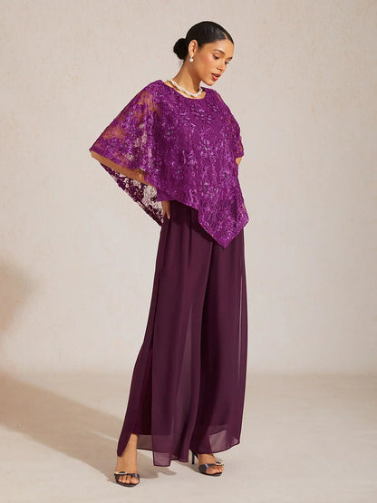 Rosette Lace Batwing Top with Sequin Accent
