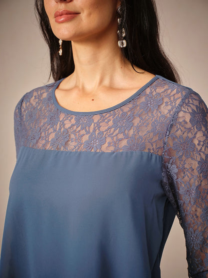 Layered Lace Sleeve Chiffon Dress