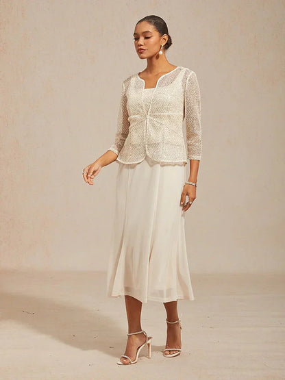 Mesh Sequin 3/4 Sleeve Jacket Dress