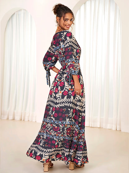 Vacation Ruffle Chiffon V-Neck Maxi Dress
