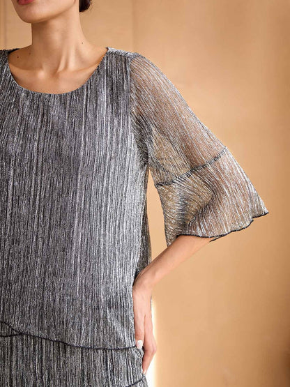 Metallic Pleated Layered Blouse