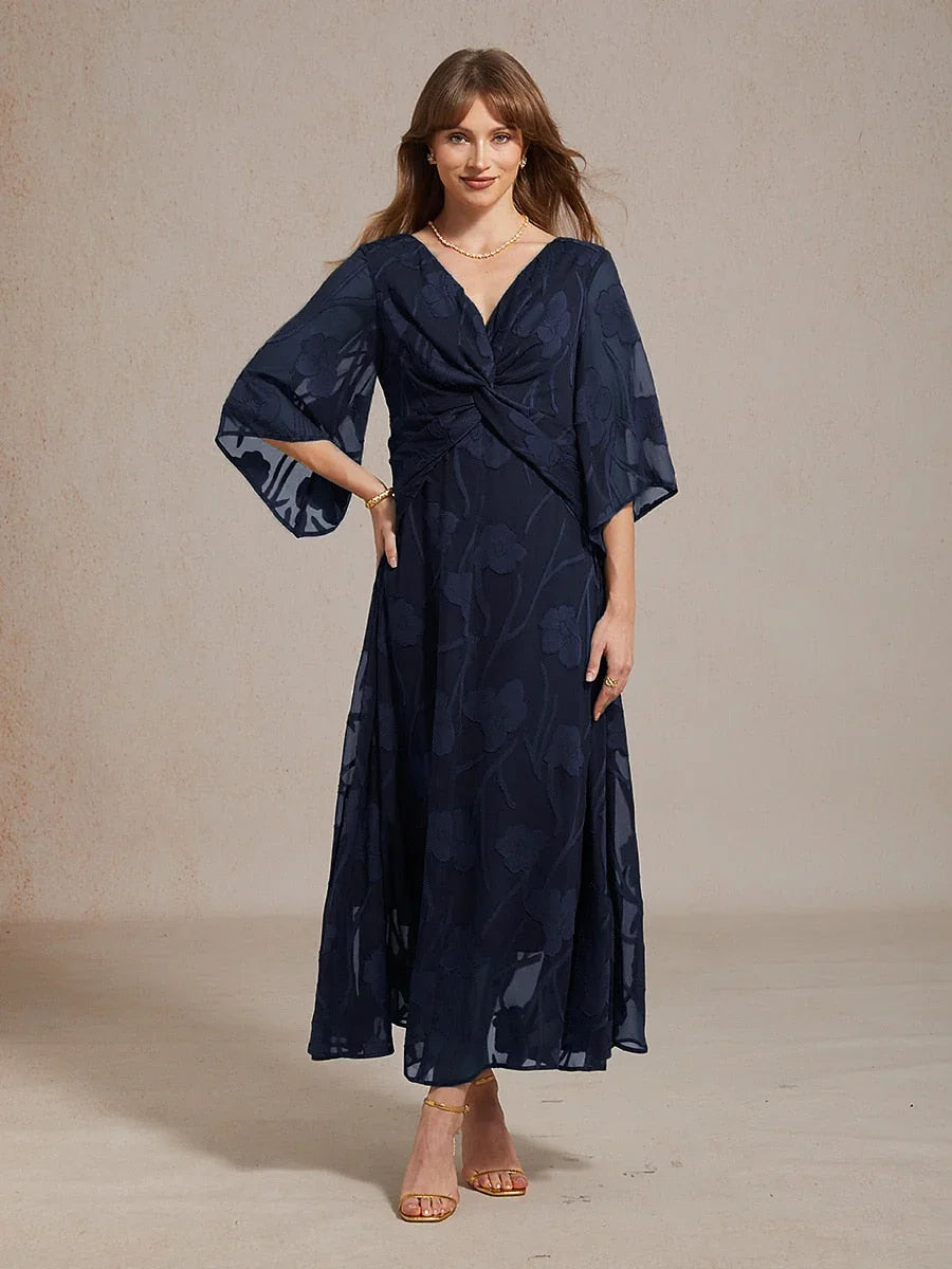 Robe longue en mousseline à volants, torsadée, à motif floral en dentelle