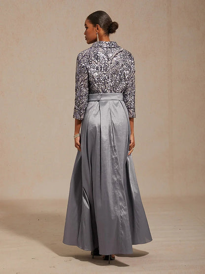 Stretch Taffeta Embroidered Cocktail Dress with Sequin Bodice